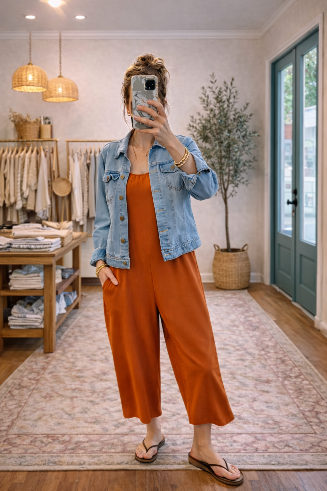 Effortless Rust Wide-Leg Jumpsuit | Women's Boho Rayon Jumpsuit