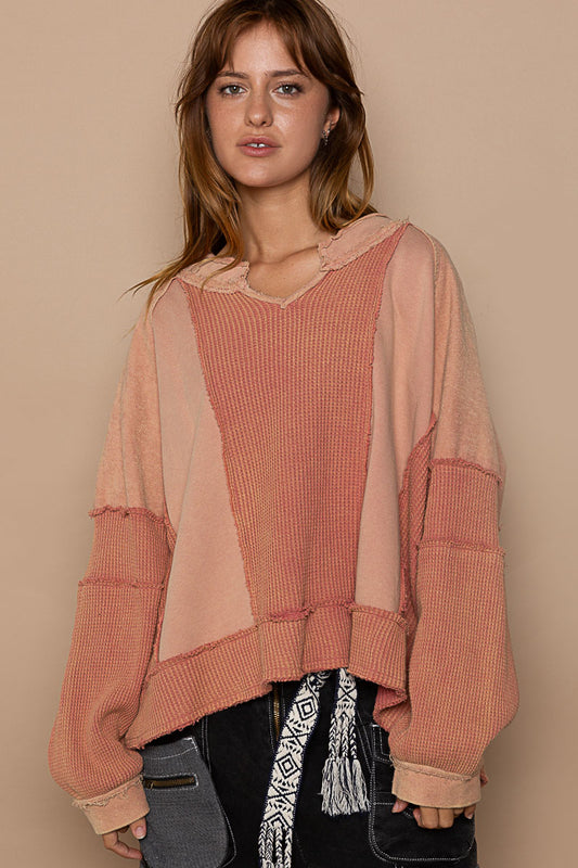 The "Blush Hour" Notched Neck Waffle Knit Top
