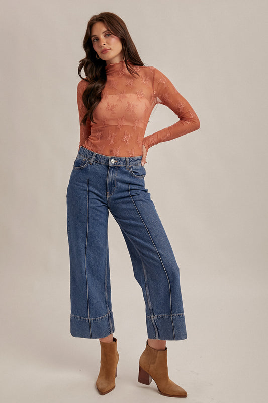 Rosewood Lace Mock Neck Top