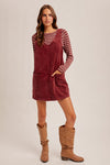 Mulberry Corduroy Pinafore Dress - styled with camel suede boots