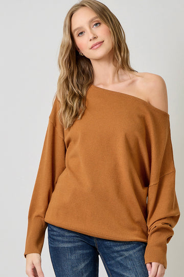 Pumpkin Spice Off-Shoulder Sweater