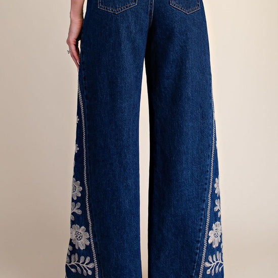Embroidery Washed Denim Bellbottom Pants - Backroad Daydream Mercantile