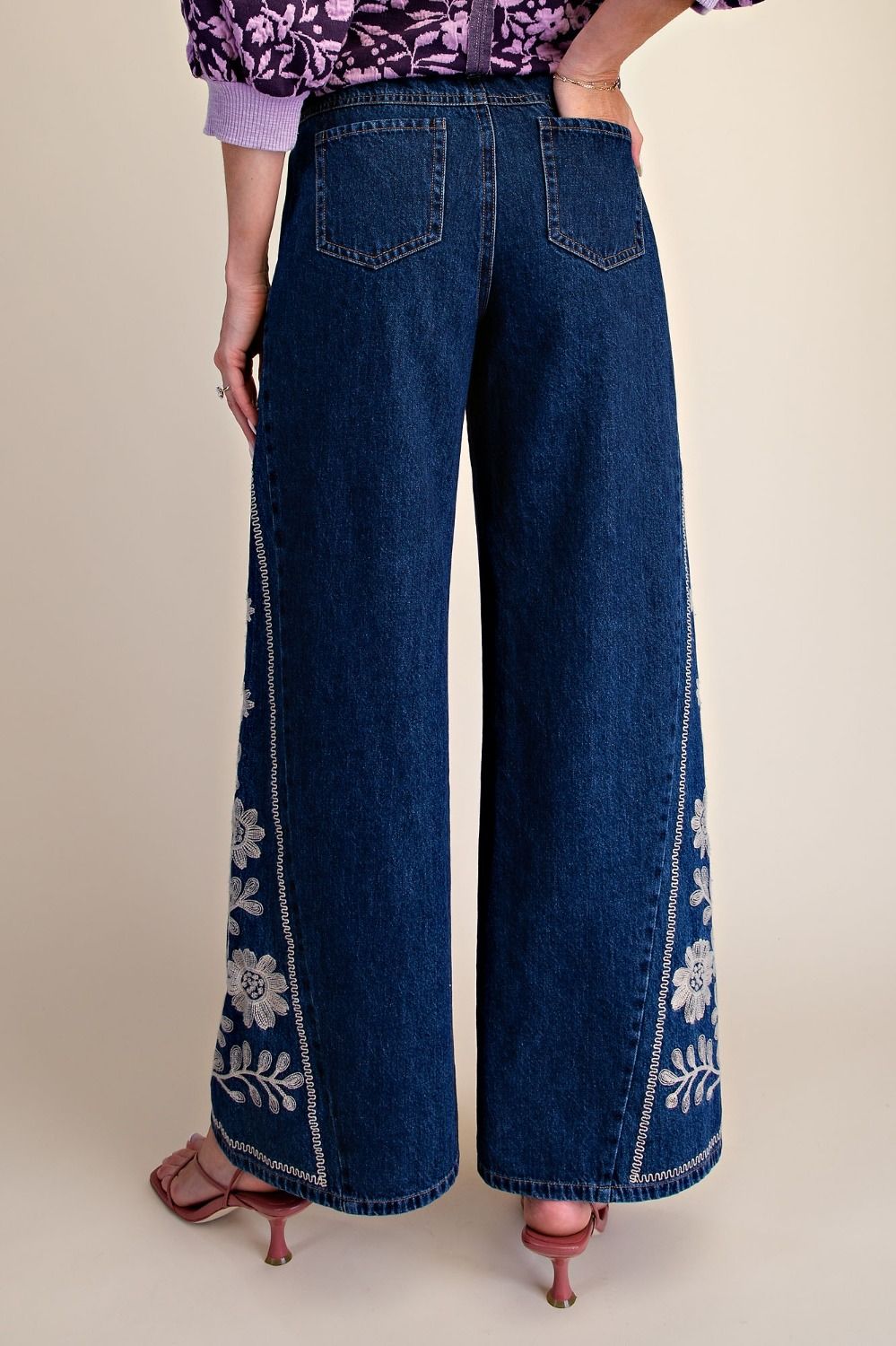 Embroidery Washed Denim Bellbottom Pants - Backroad Daydream Mercantile