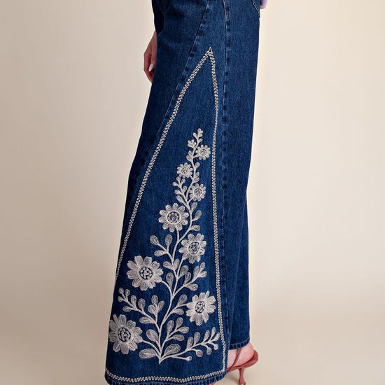Embroidery Washed Denim Bellbottom Pants - Backroad Daydream Mercantile