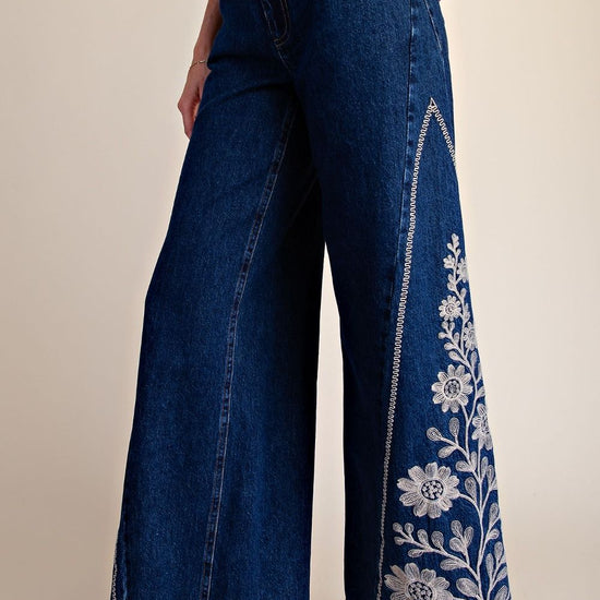 Embroidery Washed Denim Bellbottom Pants - Backroad Daydream Mercantile