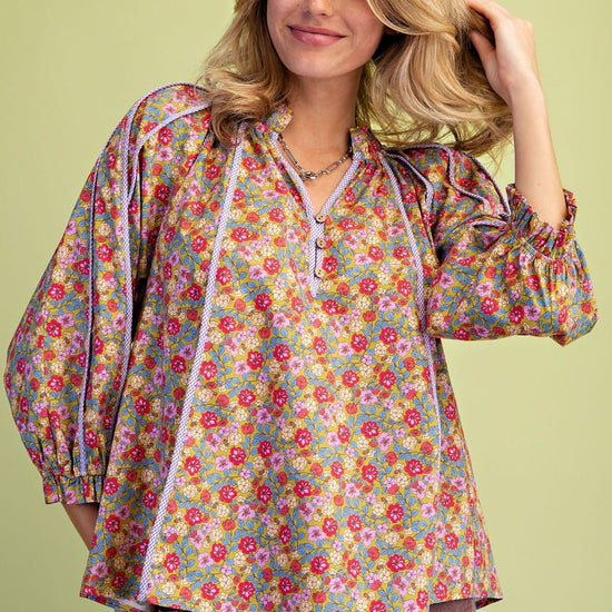 Floral Printed Cotton Poplin Blouse - Backroad Daydream Mercantile