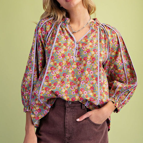 Floral Printed Cotton Poplin Blouse - Backroad Daydream Mercantile