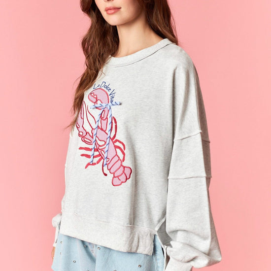 La Dolce Vita Embroidered Lobster Sweatshirt – Oversized Graphic Pullover - Backroad Daydream Mercantile