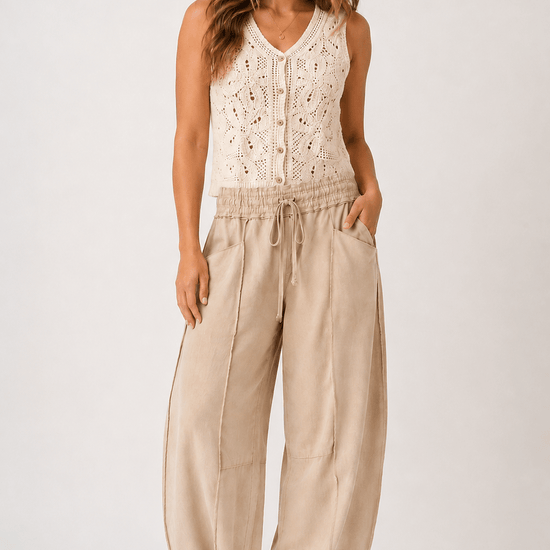 Mineral Wash Seam Detail Pull On Barrel Pants - Backroad Daydream Mercantile