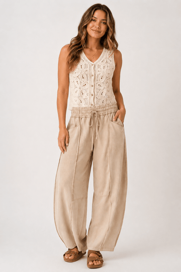 Mineral Wash Seam Detail Pull On Barrel Pants - Backroad Daydream Mercantile