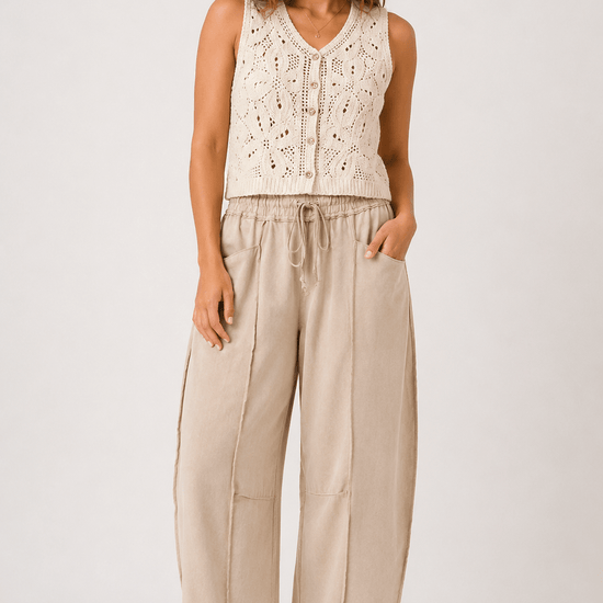 Mineral Wash Seam Detail Pull On Barrel Pants - Backroad Daydream Mercantile