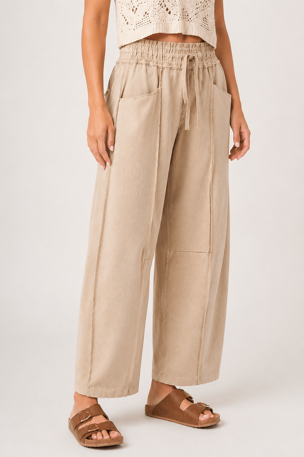Mineral Wash Seam Detail Pull On Barrel Pants - Backroad Daydream Mercantile