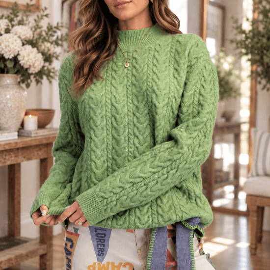 Matcha Cable Knit Surplus Back Knit Sweater - Backroad Daydream Mercantile