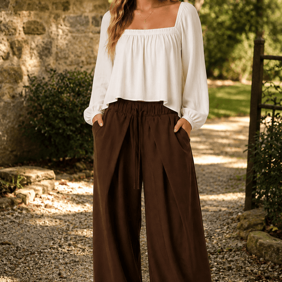 Pleated Front Elastic Waist Wide Leg Pants - Backroad Daydream Mercantile