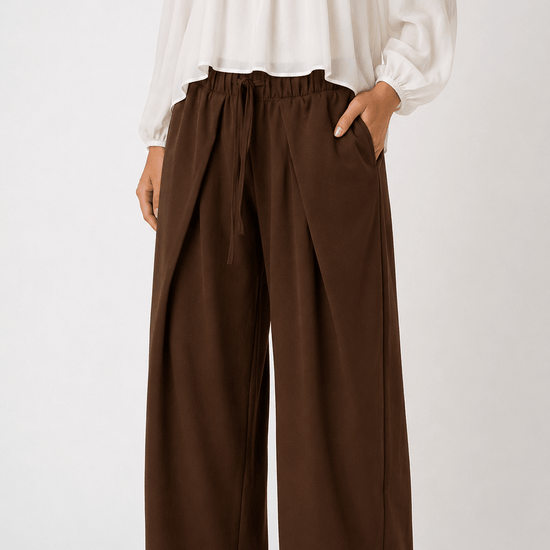 Pleated Front Elastic Waist Wide Leg Pants - Backroad Daydream Mercantile