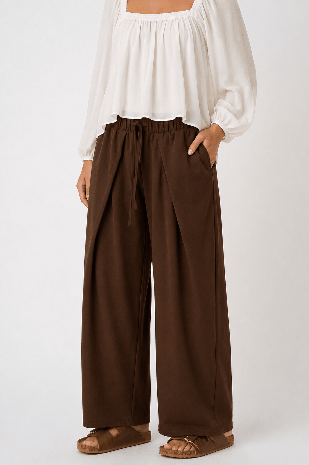 Pleated Front Elastic Waist Wide Leg Pants - Backroad Daydream Mercantile