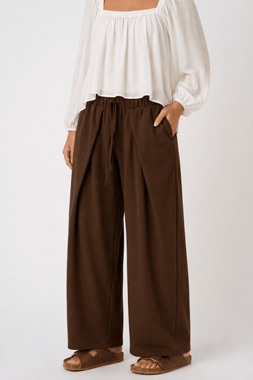 Pleated Front Elastic Waist Wide Leg Pants - Backroad Daydream Mercantile