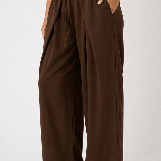Pleated Front Elastic Waist Wide Leg Pants - Backroad Daydream Mercantile