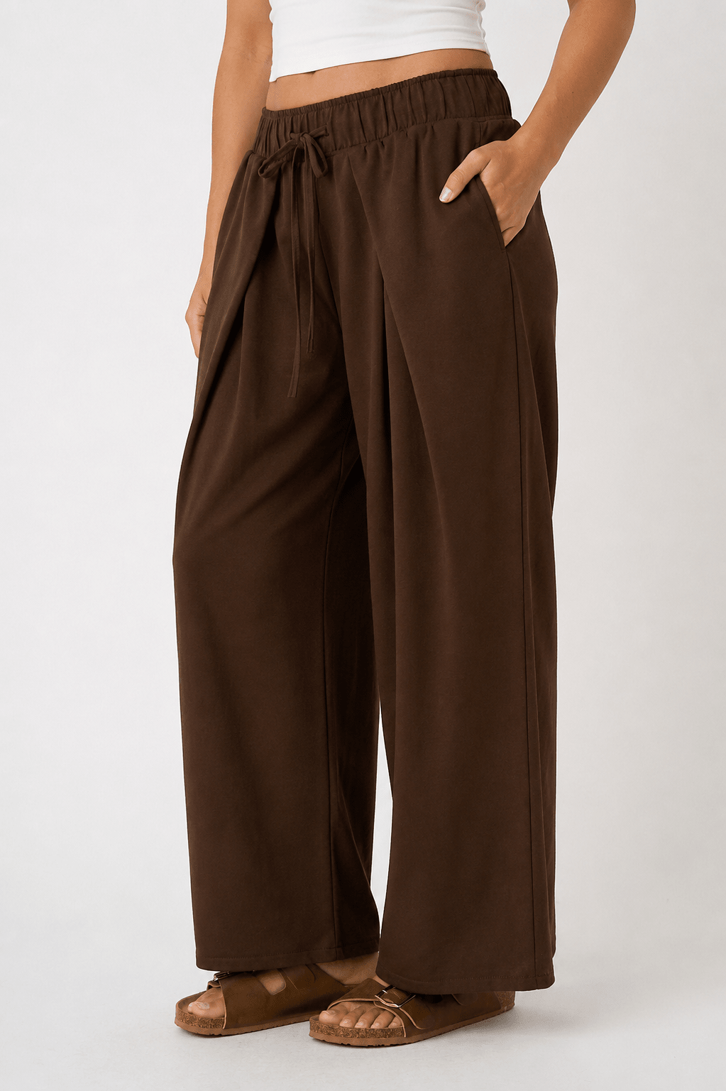 Pleated Front Elastic Waist Wide Leg Pants - Backroad Daydream Mercantile