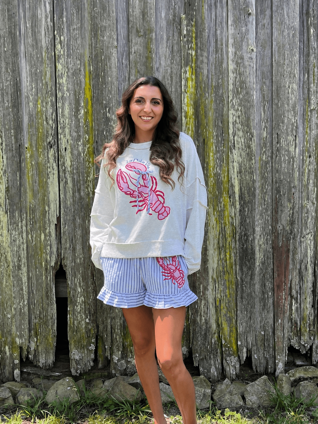 Peach Love California Embroidered Lobster Shorts - Backroad Daydream Mercantile
