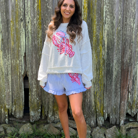 Peach Love California Embroidered Lobster Shorts - Backroad Daydream Mercantile