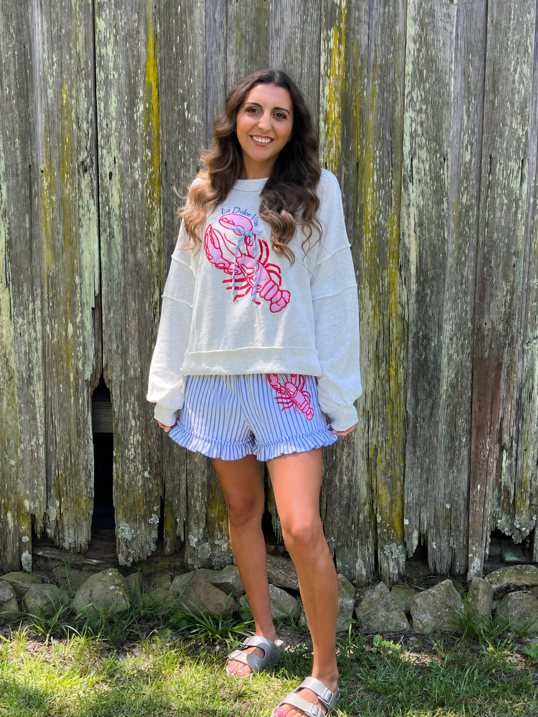 Peach Love California Embroidered Lobster Shorts - Backroad Daydream Mercantile