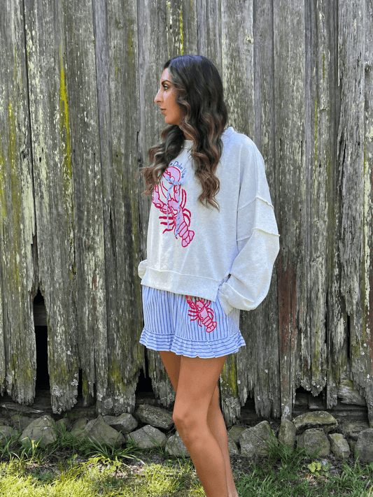 Peach Love California Embroidered Lobster Shorts - Backroad Daydream Mercantile