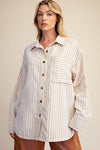 Poly Twill Striped Button Down Shirt