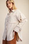 Poly Twill Striped Button Down Shirt