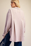 Poly Twill Striped Button Down Shirt