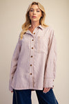 Poly Twill Striped Button Down Shirt