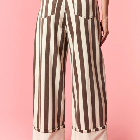 Stripe Rolled Up Barrel Printed Jeans - Backroad Daydream Mercantile