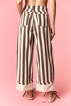 Stripe Rolled Up Barrel Printed Jeans - Backroad Daydream Mercantile