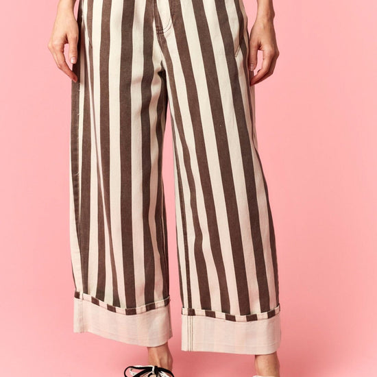 Stripe Rolled Up Barrel Printed Jeans - Backroad Daydream Mercantile