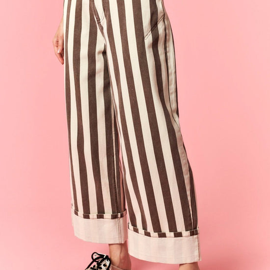 Stripe Rolled Up Barrel Printed Jeans - Backroad Daydream Mercantile