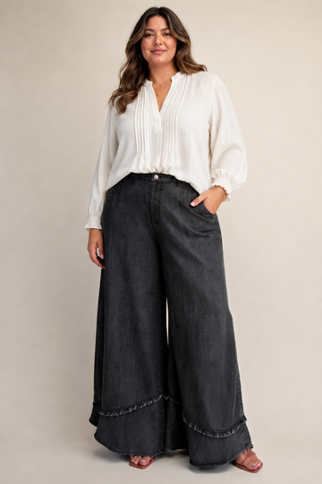 The Drifter Curvy Chambray Wide-Leg Pants in Black Denim