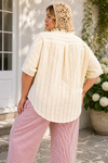 Banana Stripe Textured Short Sleeve Top – Curvy