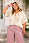 Banana Stripe Textured Short Sleeve Top – Curvy