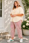 Banana Stripe Textured Short Sleeve Top – Curvy