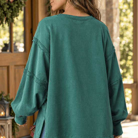 Christmas Patches French Terry Sweatshirt in Vintage Green - Backroad Daydream Mercantile
