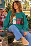 Christmas Patches French Terry Sweatshirt in Vintage Green - Backroad Daydream Mercantile
