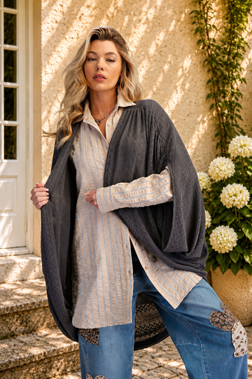 Charcoal Crochet Knit Cocoon Duster