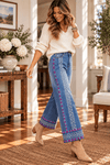 Floral Embroidered Wide Leg Cropped Jeans - Backroad Daydream Mercantile