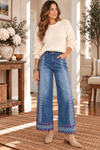 Floral Embroidered Wide Leg Cropped Jeans - Backroad Daydream Mercantile