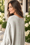Heather Grey & Mint Stripe V-Neck Sweater - Backroad Daydream Mercantile