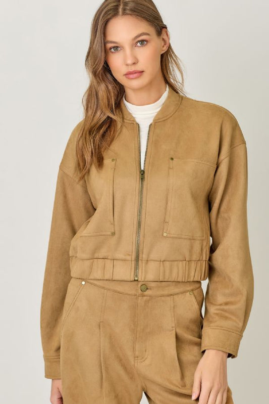 Sandstone Suede Bomber Jacket