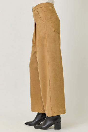 Sandstone Suede Wide-Leg Pants