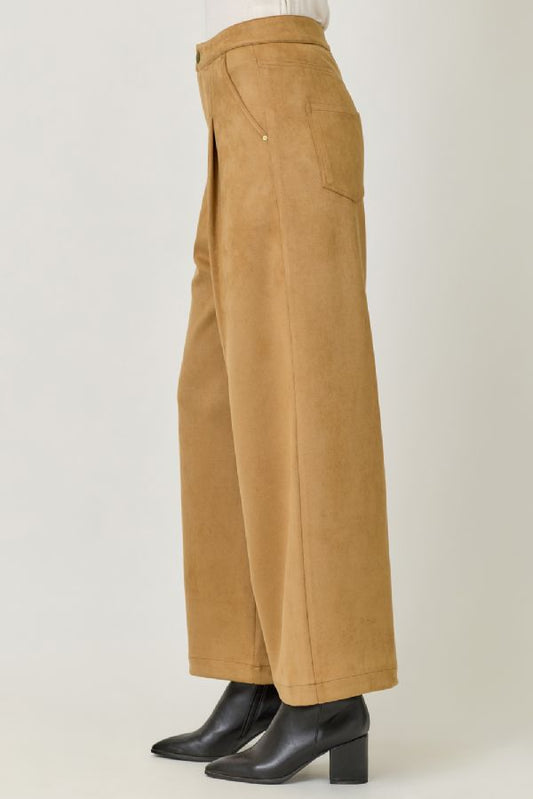 Sandstone Suede Wide-Leg Pants