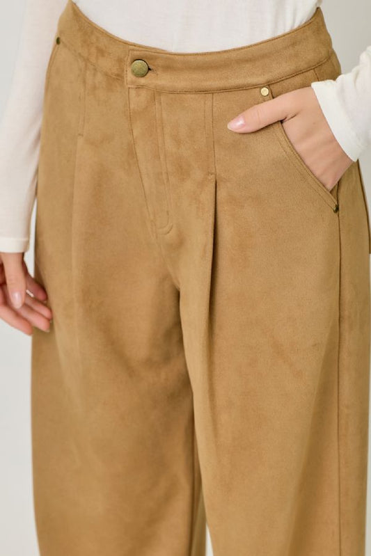 Sandstone Suede Wide-Leg Pants