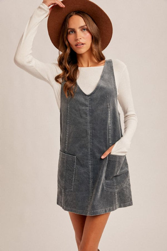 Teal Timber Corduroy Pinafore Dress